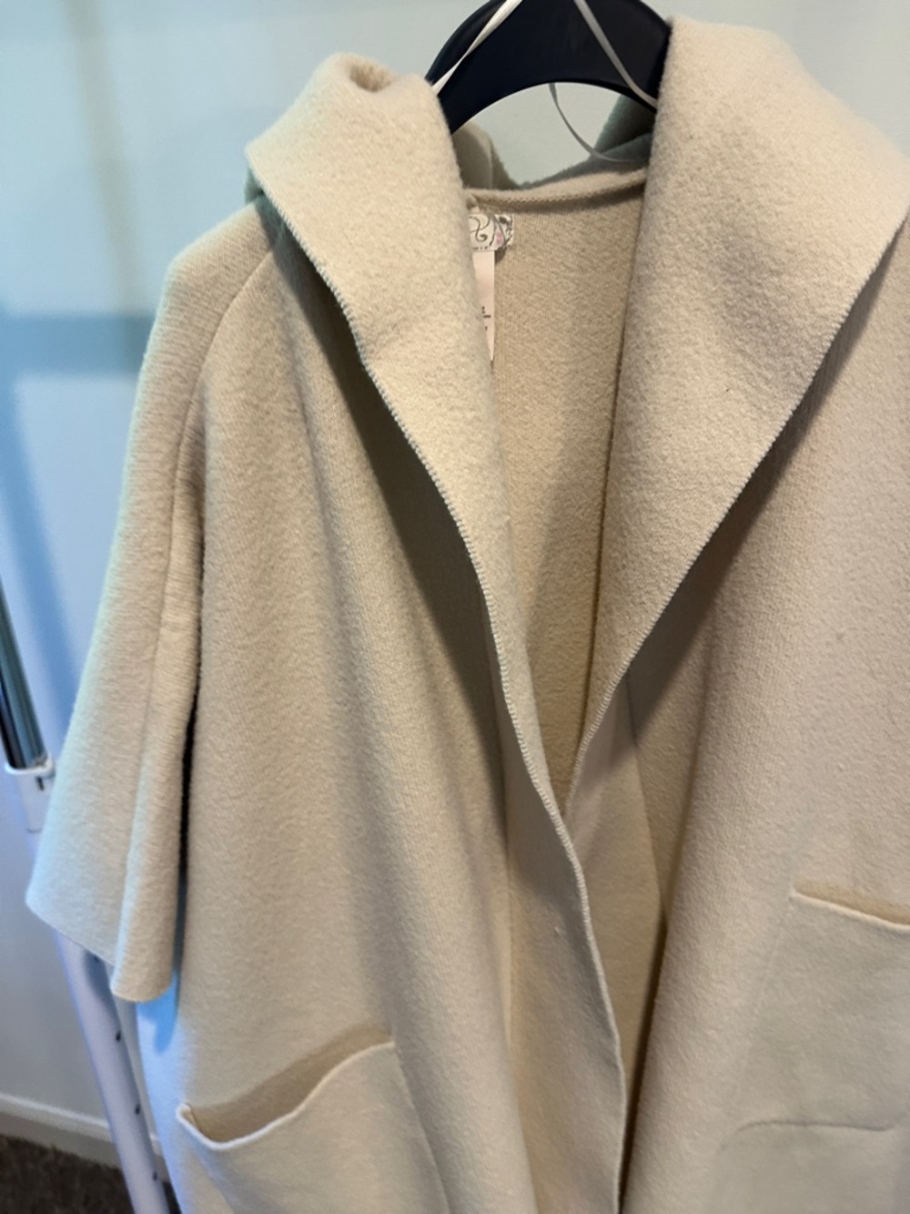 Free People Cream Hooded Poncho Sweater oversized